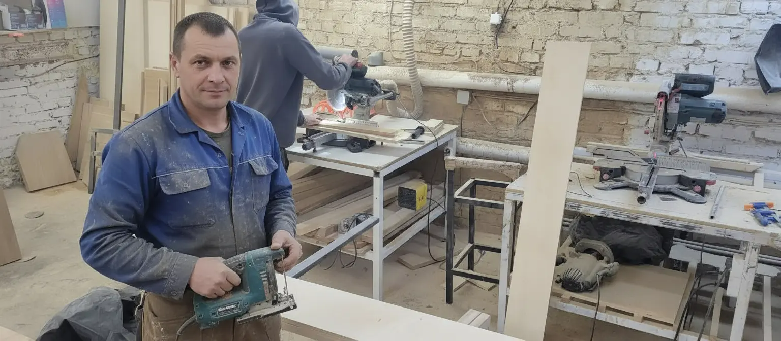 Столяр за работой.